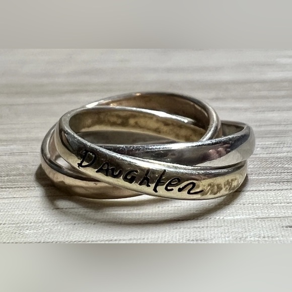 Sterling Silver 3 Ring Tri-Color “Mother, Daughter, Friend” Pendant & Necklace - Picture 5 of 10